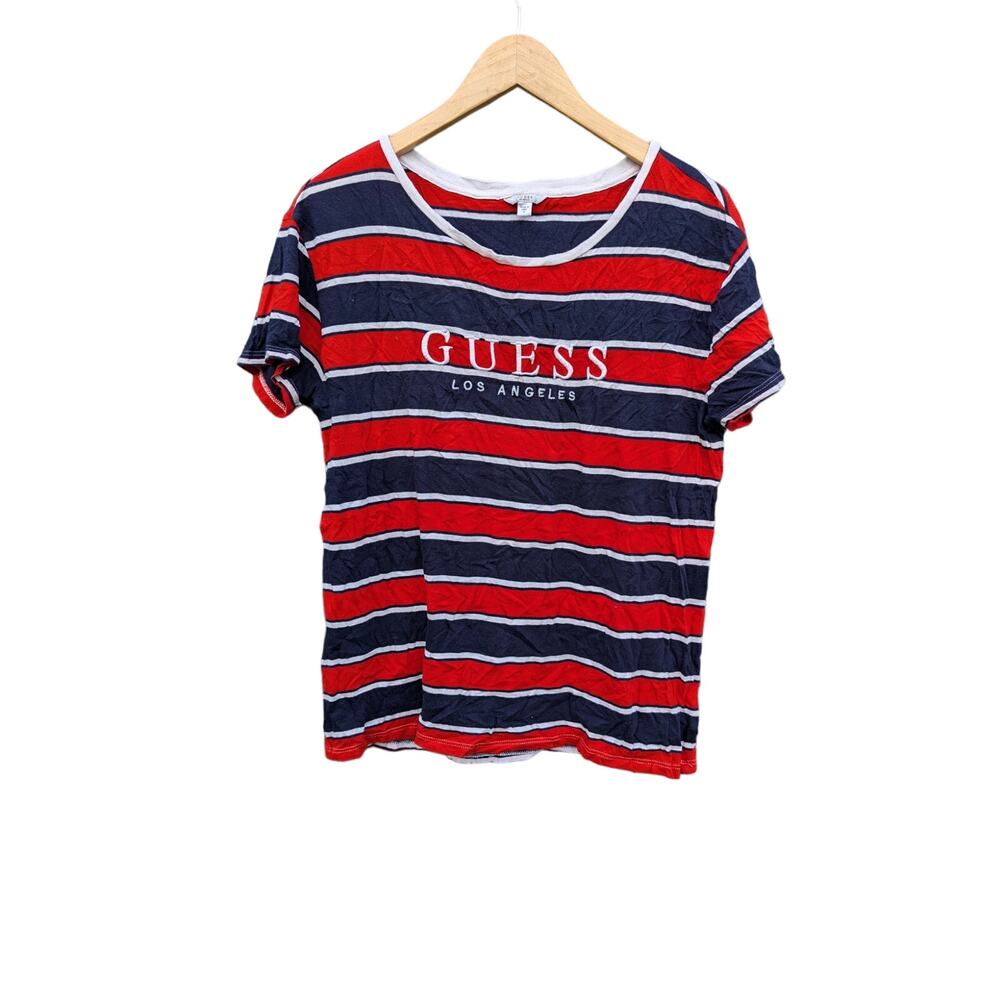 Preppy 90s Striped Guess Crew Neck Shirt Top Blue Red Nautical Clueless S Spell